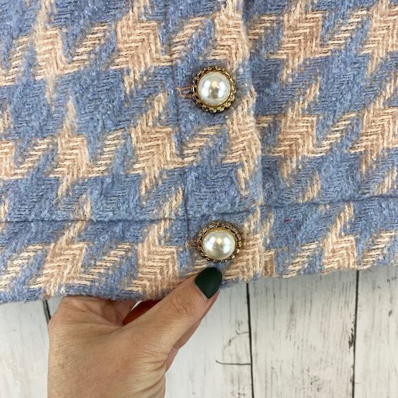 Princess Polly Blue Beige Houndstooth Biana Wool Crop Jacket Size X-Small/Small - Picture 5 of 12